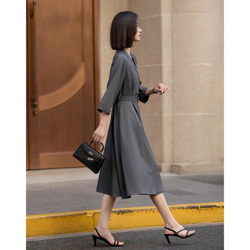 Demana Women's Shawl Collar Double-Breasted A-Line Dress