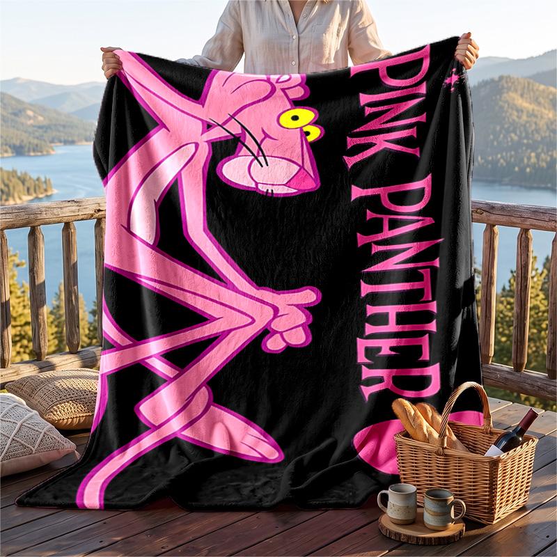 Warm Flannel Blanket Pink Panther Pattern, Lightweight Comfortable Throw Blanket for Bed Sofa Use