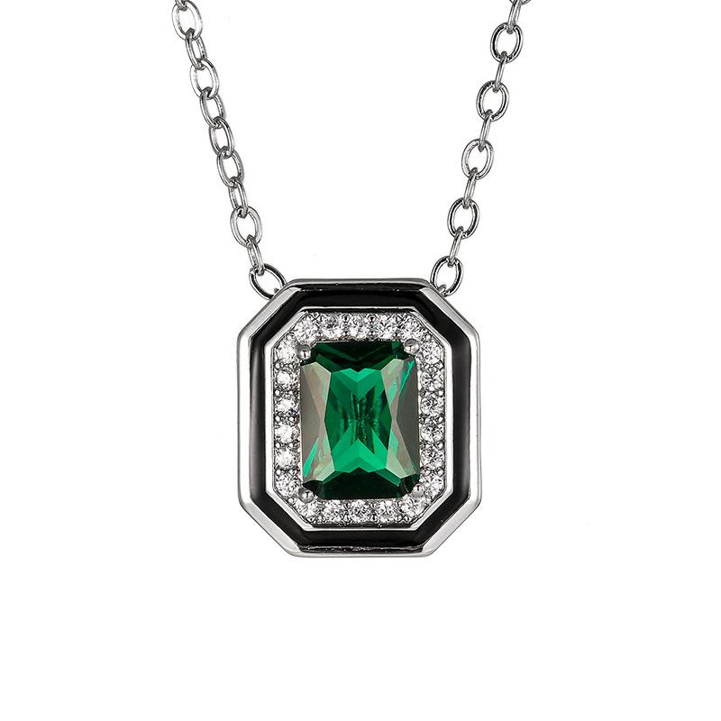 Schmuck Kupferboden Vergoldet Retro Simulation Smaragd Quadrat Diamant Einfacher Wind Anzug Weiblich 6 * 8-5 * 7