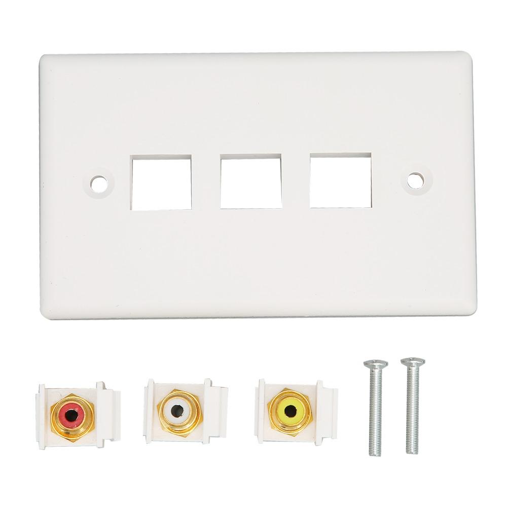 Gold Plated 3RCA Wall Plate 1080P 3RCA AV Media Wall Outlet Plates Home Theater