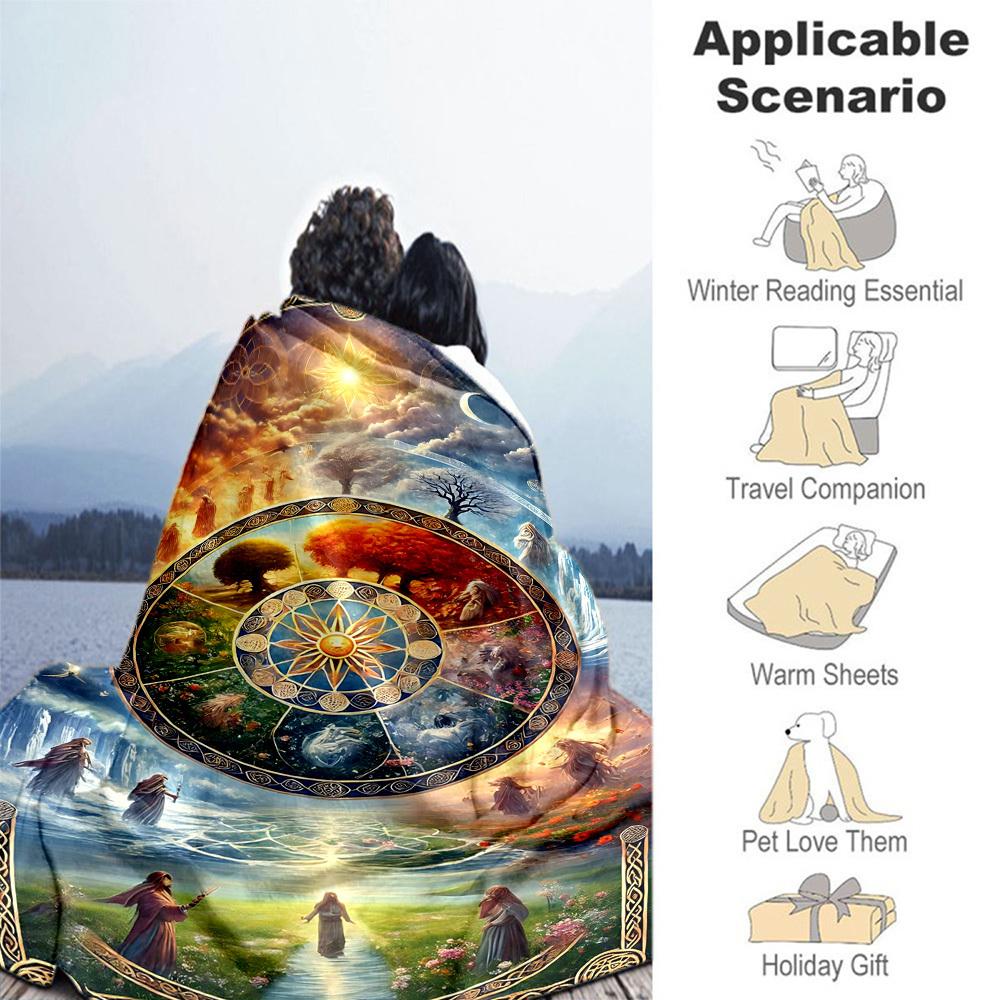 1PC Wheel of the YearOutdoor Flannel Blanket - Soft Plush Decor for Picnics, Camping, Bedroom, Playroom, Office, or Lunch Break 1331A