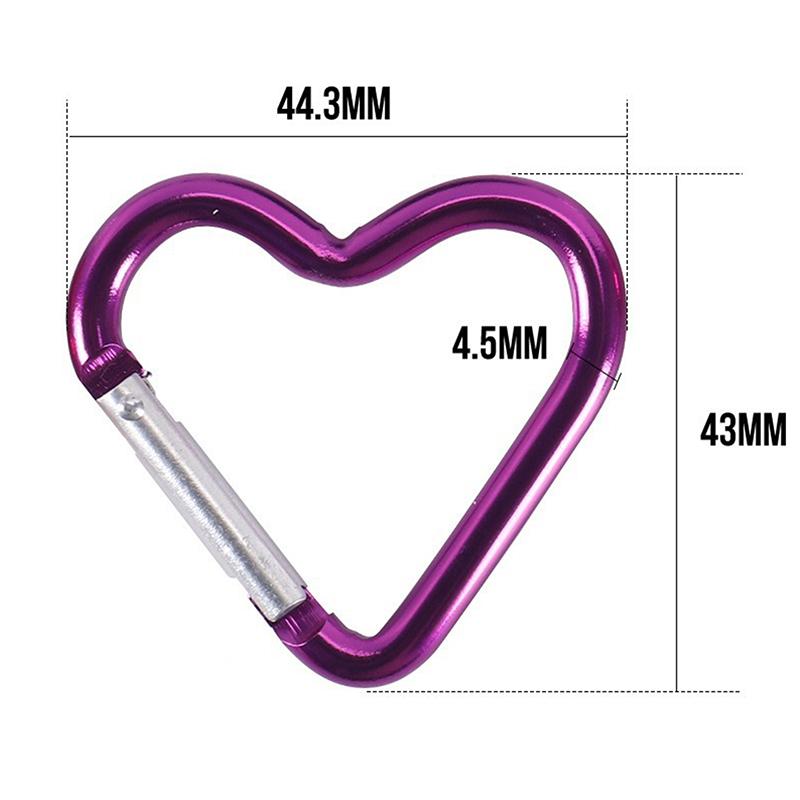 Heart-Shaped Aluminum Carabiner Key Chain Clip Outdoor Keyring Hook Water Bottle Hanging Buckle Travel Kit Accessories