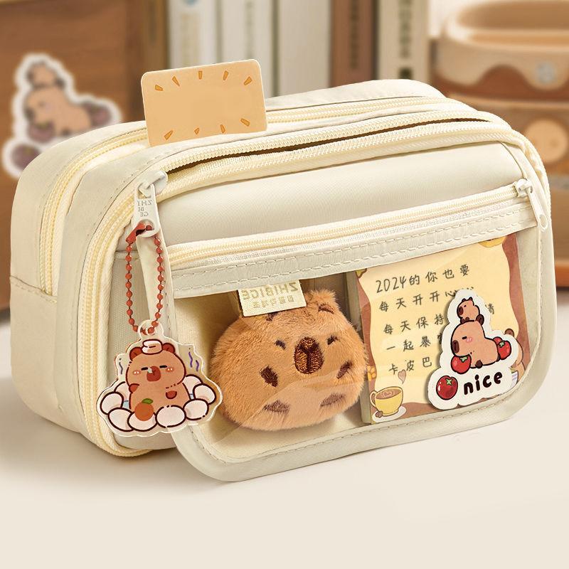 Cute Fabric Pencil Case Kawaii Large Capacity Capybara Zipper Kids Bag Children'S Pen Pouch School Supplies Gift