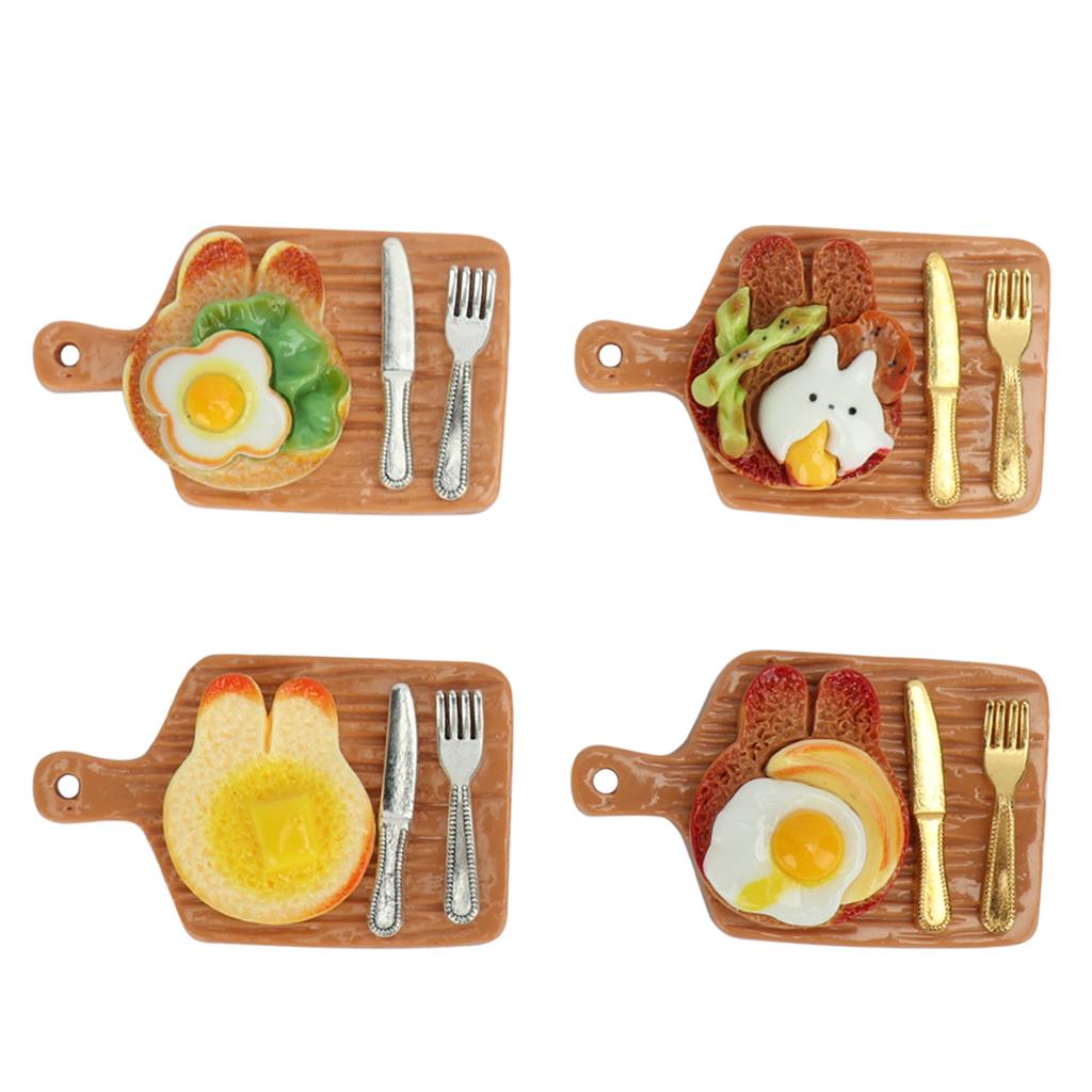 16pcs Simulation Food Play Rabbit Cheese Fried Egg Toast Tray Mini Knife And Fork Set Miniature Scene Doll House Decoration