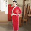 Womens Winter Chenille Qipao Dress Long Sleeve Stand Collar Retro Chinese Style Thick Warm Coat