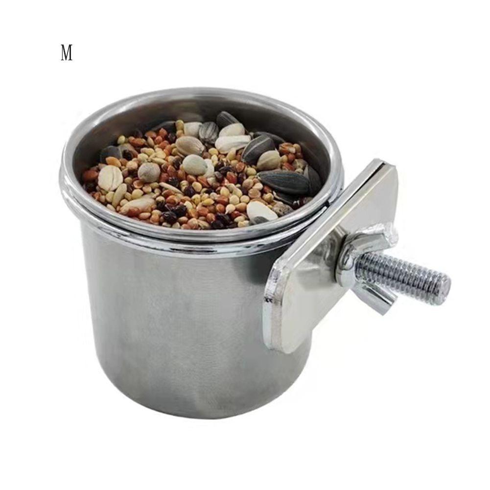 

Чашка для неразлучников из нержавеющей стали с защитой от переворачивания, для кормления, для домашних птиц, подвесная миска для клетки, поилка M