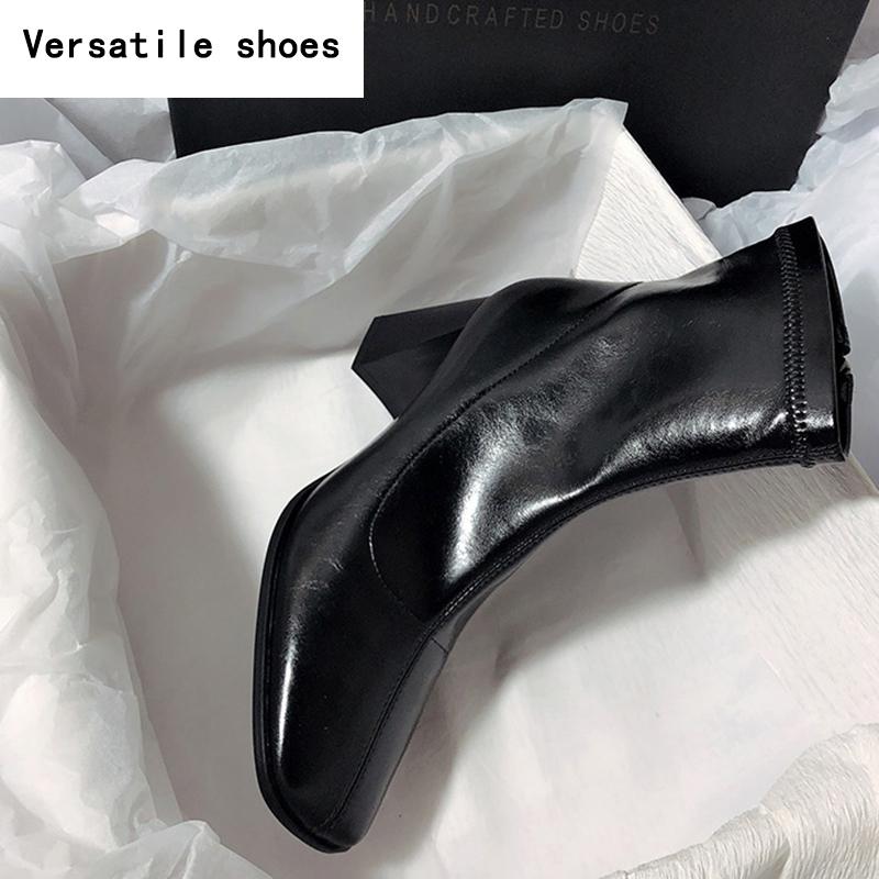 Vintage Damen Stiefeletten mit dickem Absatz, modische Schuhe mit eckiger Zehenpartie, Herbst Winter, elegante kurze Stiefeletten für Damen