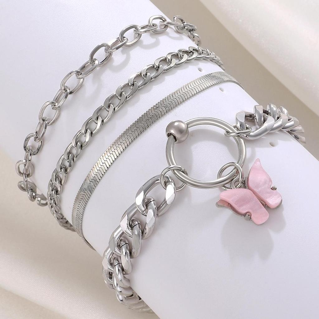 Set de Pulseras de Diamantes de Aleación: Pulseras Punk Apilables de Estilo Europeo y Americano para Mujer (4 piezas)