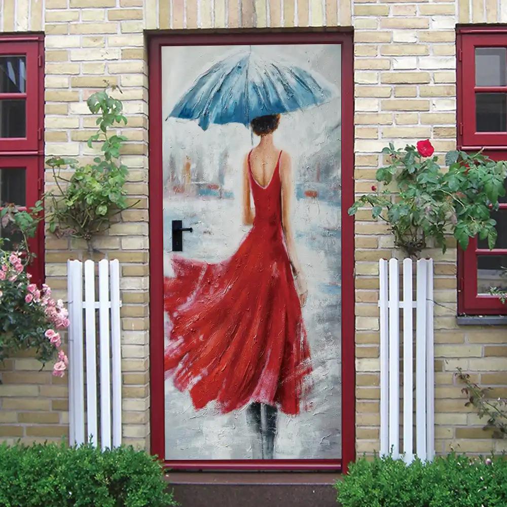 Retro Themed Kitchen Decoration PVC Door Sticker - a Festive Door Decoration That Can Be Easily Removed, Suitable for Kitchen, Guest Room