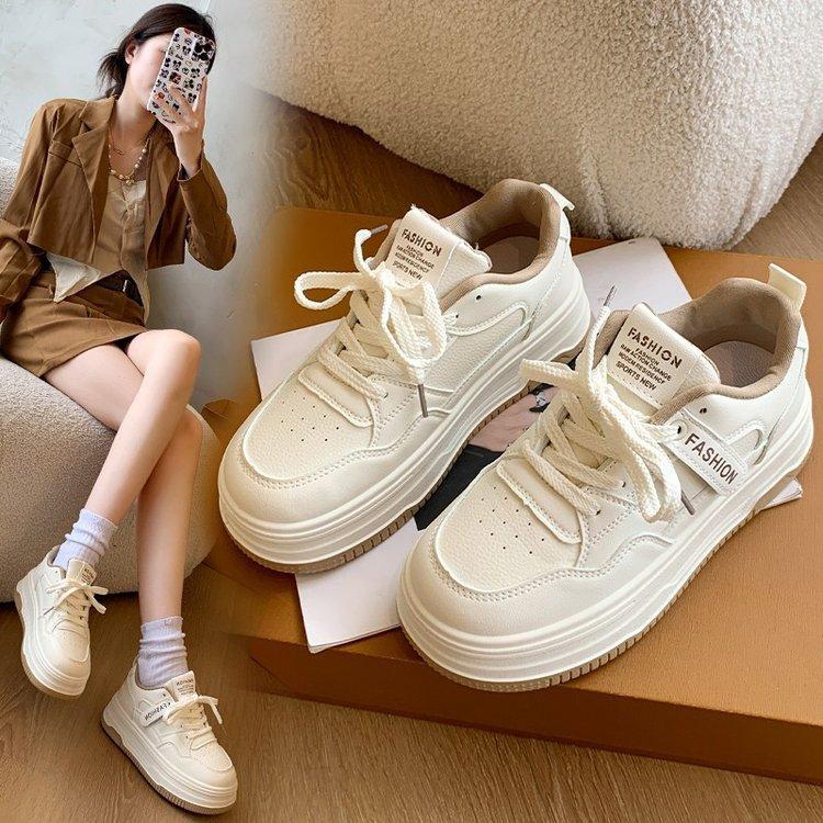 

Маленькая белая обувь женская весенне-осенняя обувь сто с толстой подошвой обувь повседневная обувь кроссовки-маффины 40 бежевый