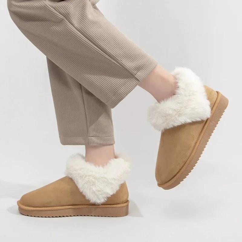 Fashion Fashion Heart Fluffy Fleece Trim Design Brand Ankle Boots Women High Quality Faux Suede Snow Boot Winter Cozy Warm Platform Boot