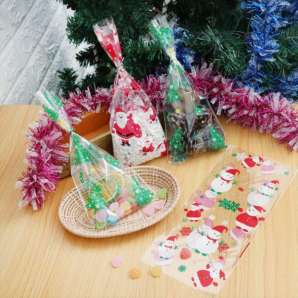 Merry Christmas Santa Claus Snowman Plastic Baking Packaging Xmas Candy Bags Snack Cookies Storage