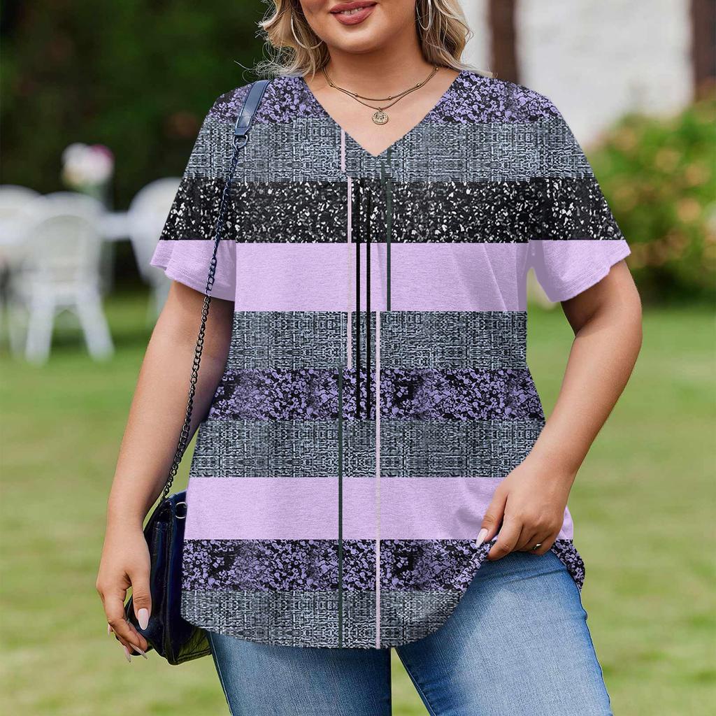Women's Plus Size Fashionable Casual Loose-Fit Short Sleeve Elegant V Neck Blouse For Work