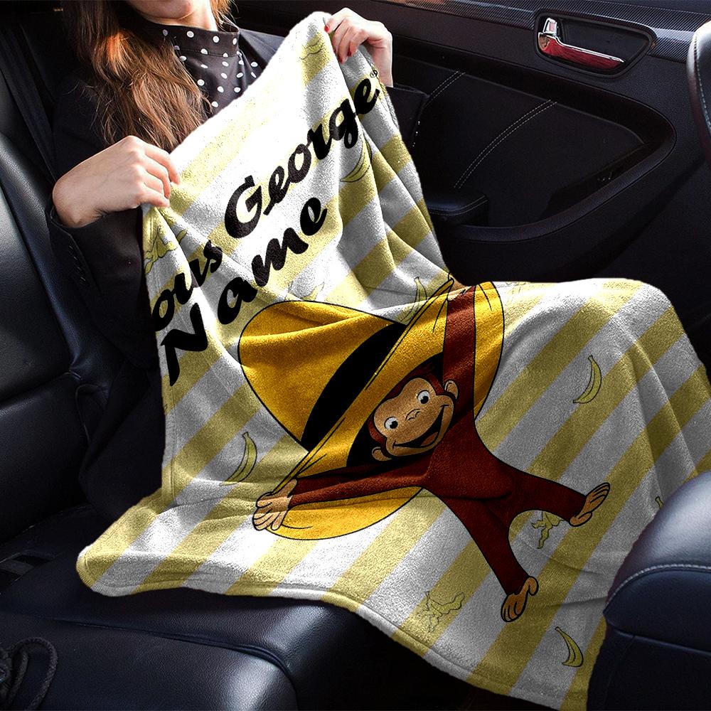 Custom Name Curious George Theme Printed Blanket - Perfect for Couch, Bed, Travel & Outdoor Use | Machine Washable, Cozy & Durable.
