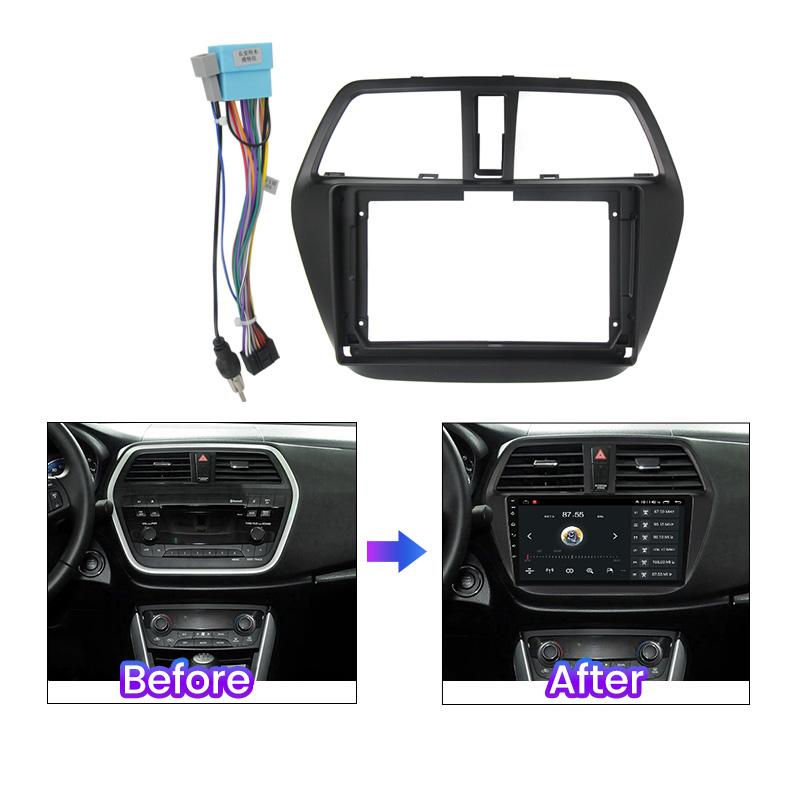 9 Inch Radio Frame for Suzuki SX4 S-cross 2012 14 16 Android MP5 Player Panel Cable 2 Din Unit Bezel Faceplate Car Accessories