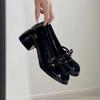 Spring/autumn Mid Heel Mary Janes Square Toe Square Heel  Sale Ladies Shoes New Solid Butterfly-knot Fashion Pumps