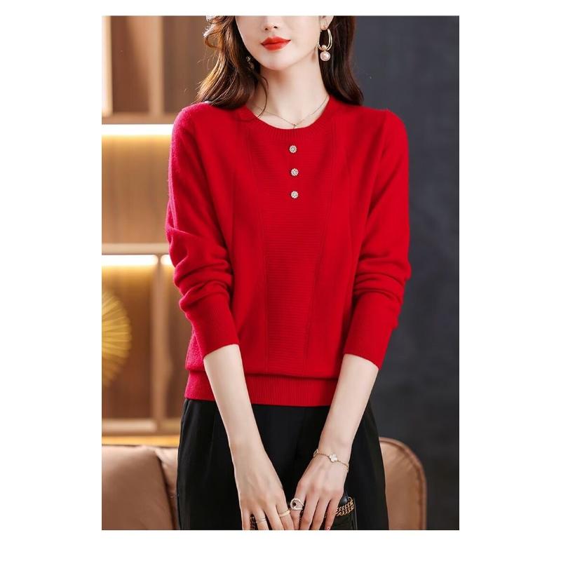 

Вязаный свитер однотонный универсальный базовый топ на осень и зиму M красный