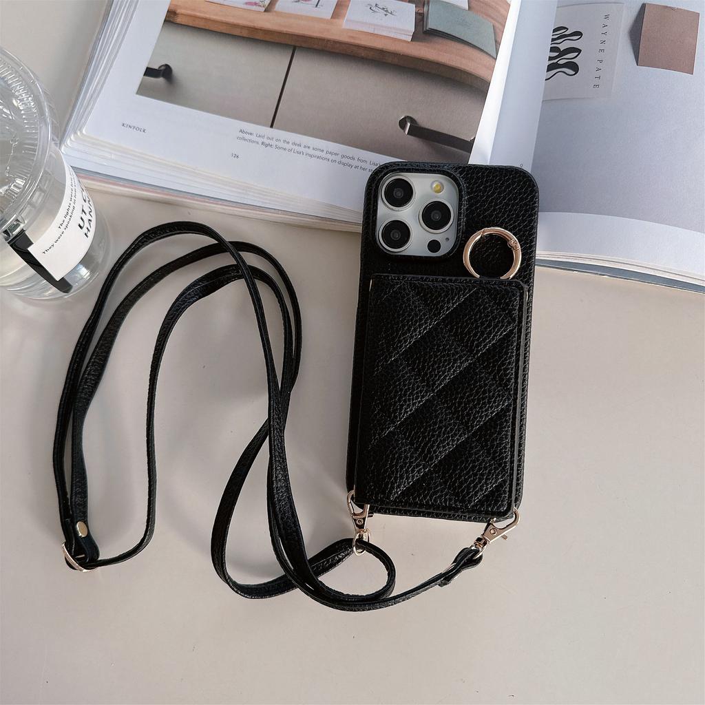 Applicable To Iphone17promax Apple 14 Flip Card Bag, Xiaoxiangfeng Rhombus Messenger Phone Case Ip16E Female