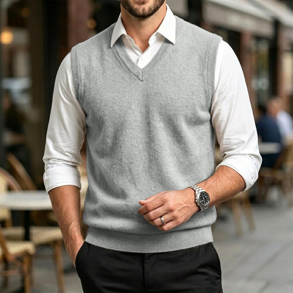 Men's Casual V-Neck Sleeveless Knit Sweater Vest For, Commute and Daily Wear