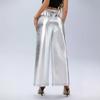 Women High Waist Loose Silver Hot Stamping Wide Leg Casual Long Pants