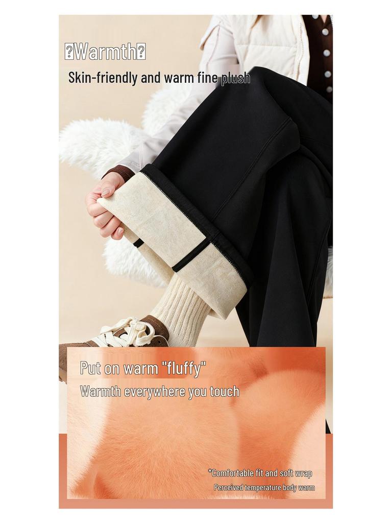 Women's Fleece-Lined Wide-Leg Sports Pants: Loose Fit, Plus Size (up to 220 Jin), Perfect for Running, Yoga, and Fitness.