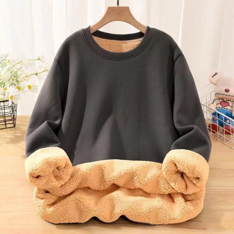 Men's Autumn Winter Thickened Fleece-Lined Round Neck Sweatshirt Casual Jacket Simple Solid Color Warm Protection Against Cold