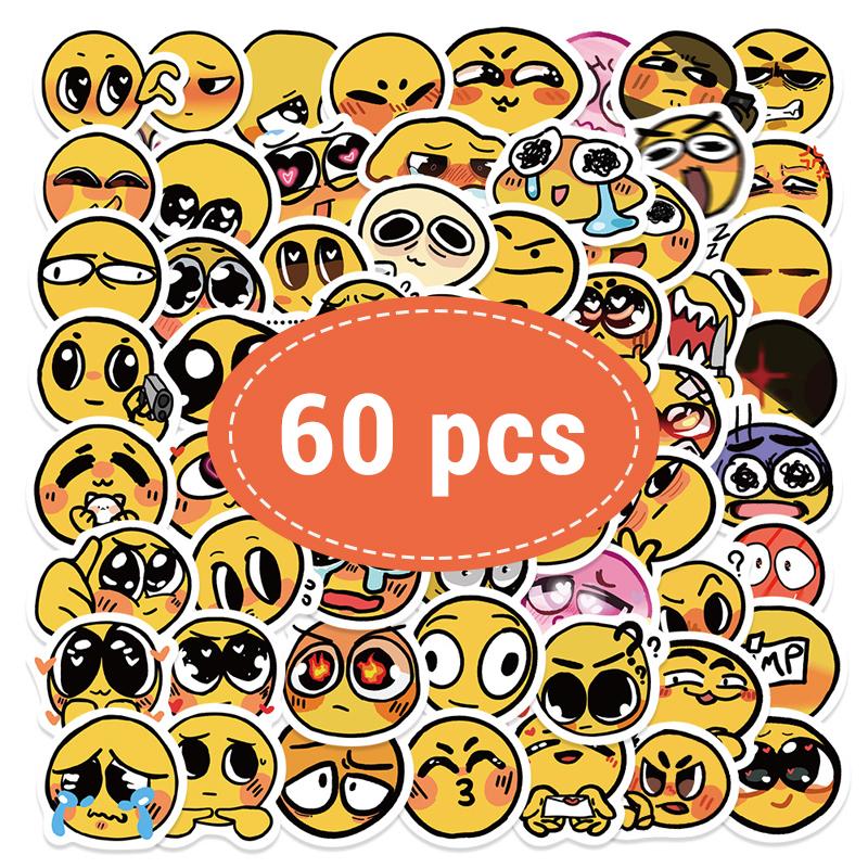 60 Pcs Funny Yellow Face Stickers Happy Smile and Sad Face Stickers Pack Graffiti Waterproof Vinyl Stickers for Water Bottle