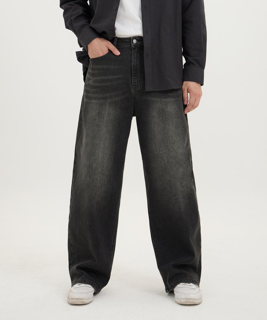 Akeusi Motion Balloon Fit Wide Stretch Denim Pants Unisex (Black)