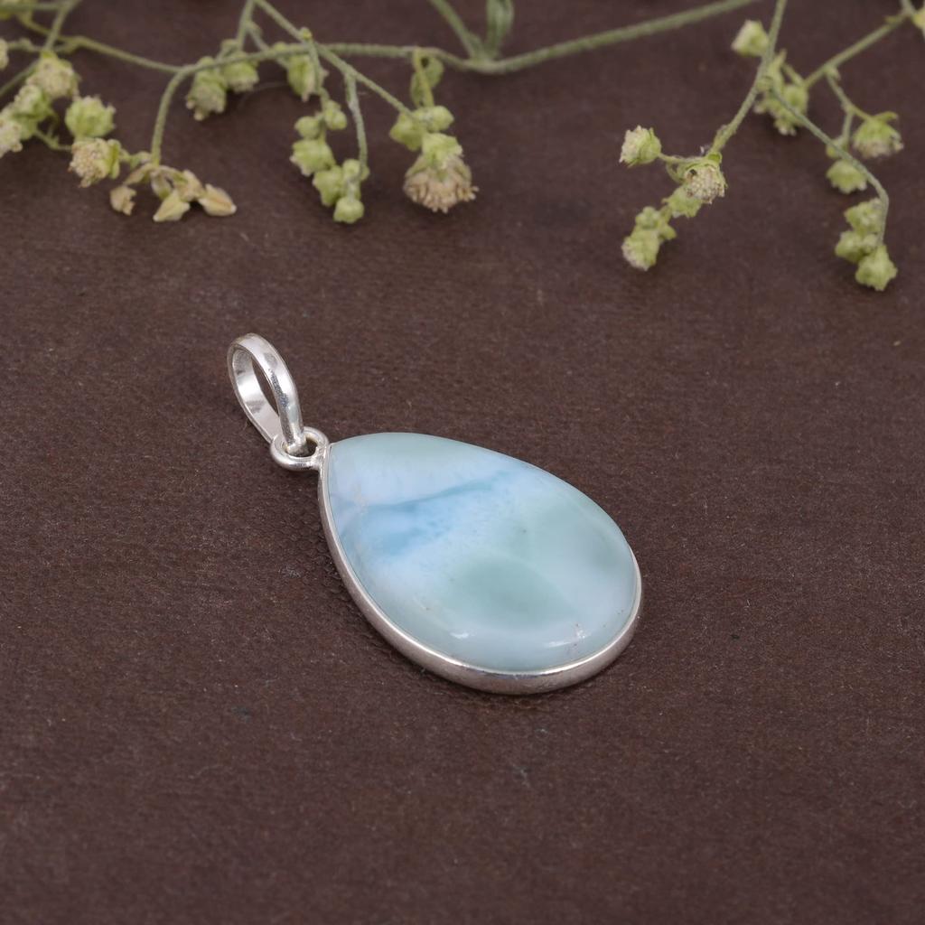 925 Sterling Silver, Gemstone Pendant, Larimar Pendant, Handmade Jewelry, Reiki Pendant, Statement Jewelry, Anniversary Gift