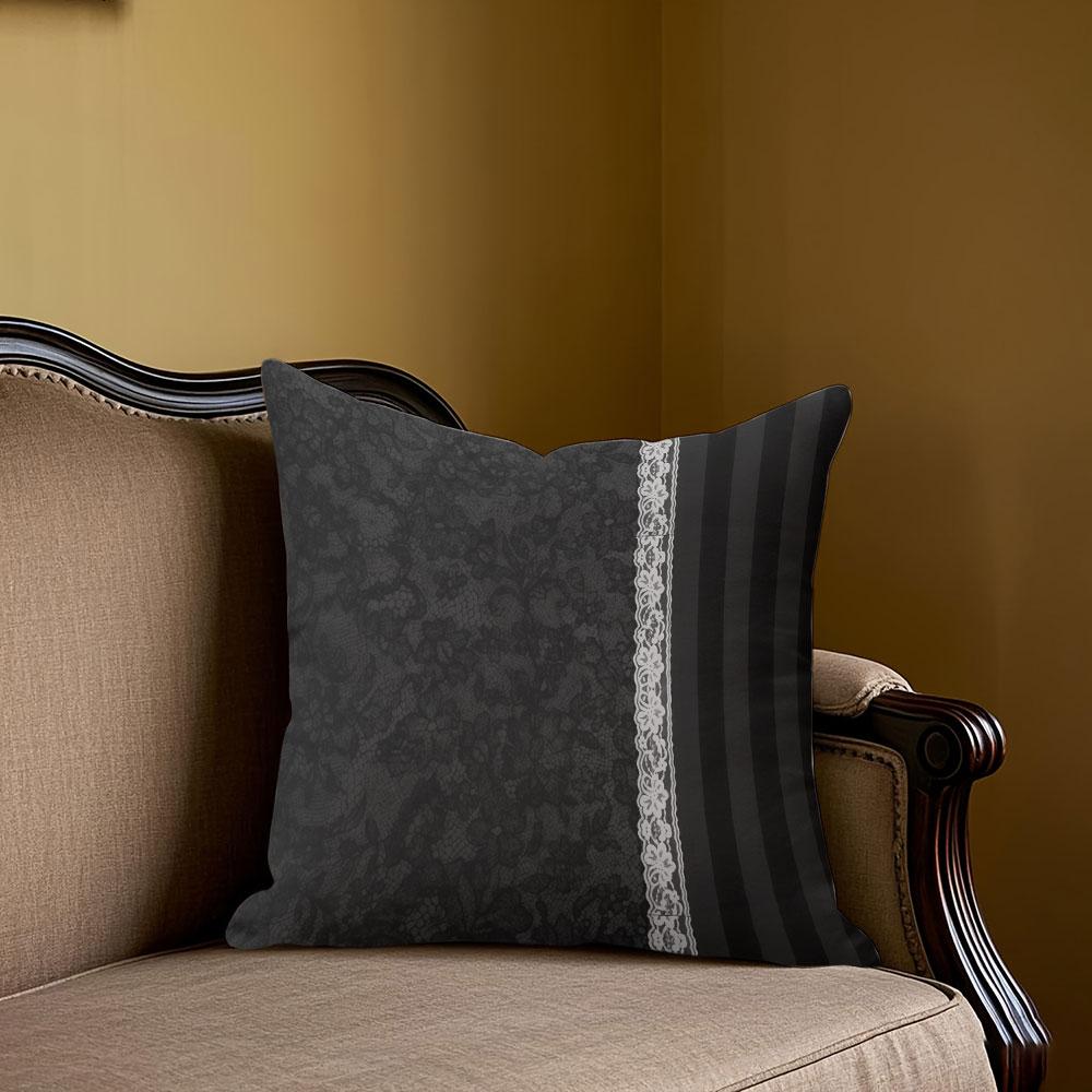 Black Lace Trim Square Jacquard Pillow Cover for Sofa Office Waist Cushion Cover Home Decorative Pillowcase