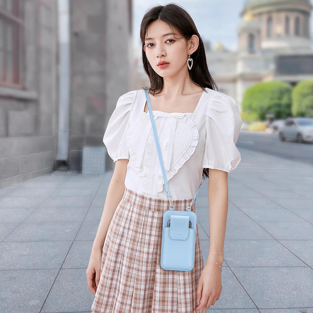 Nuoku Smartphone Shoulder Bag for Women with Bag for Smartphone and Removable Mobile Pouch Bag with Card Slots Wallet, 2-in-1 Wallet, (Blue)