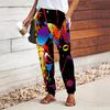 Women Musical Note Printing Pants Lace Up Elastic Waist Loose  Trousers Casual Long Pants Trousers with Pockets