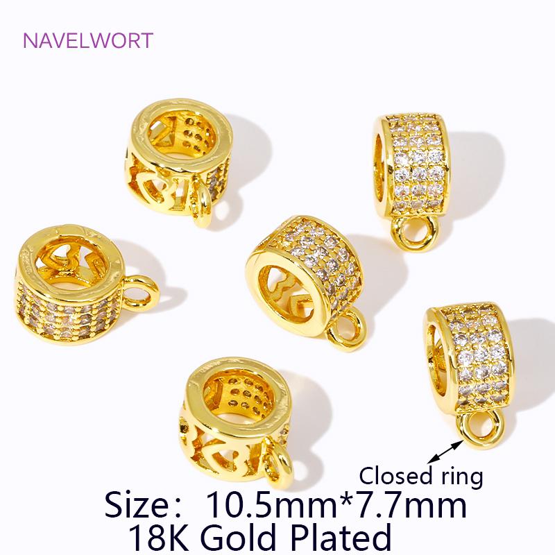 

18K Gold Plated Brass Inlaid Zircon Round Pendant Bail Connector,Bailes For Jewelry,DIY Necklace Jewelry Handmade Crafts 2 pieces