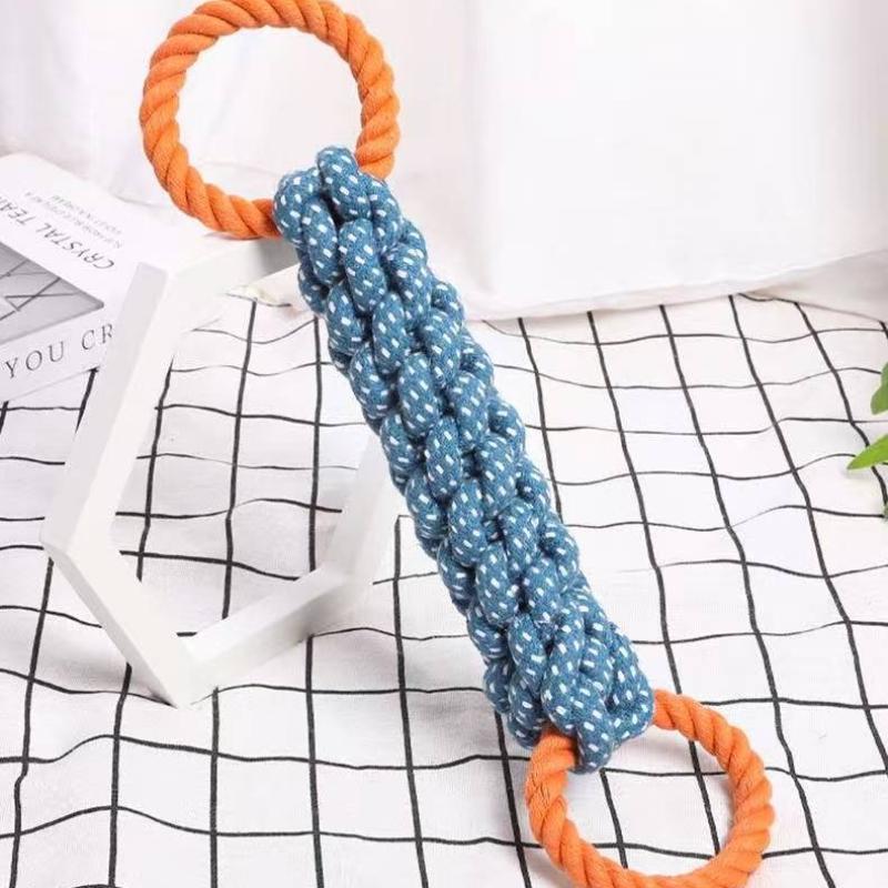 Dual-Handle Braided Rope Knot Pet Toy for All Dog Breeds - Durable Teeth Cleaning Chew Toy in Blue and Orange, Polyester Blend