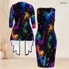 Women Plus Size Two Piece Set Long Sleeve Draped Cardigan Sleeveless Round Neck Printed Bodycon Dress Black Red White