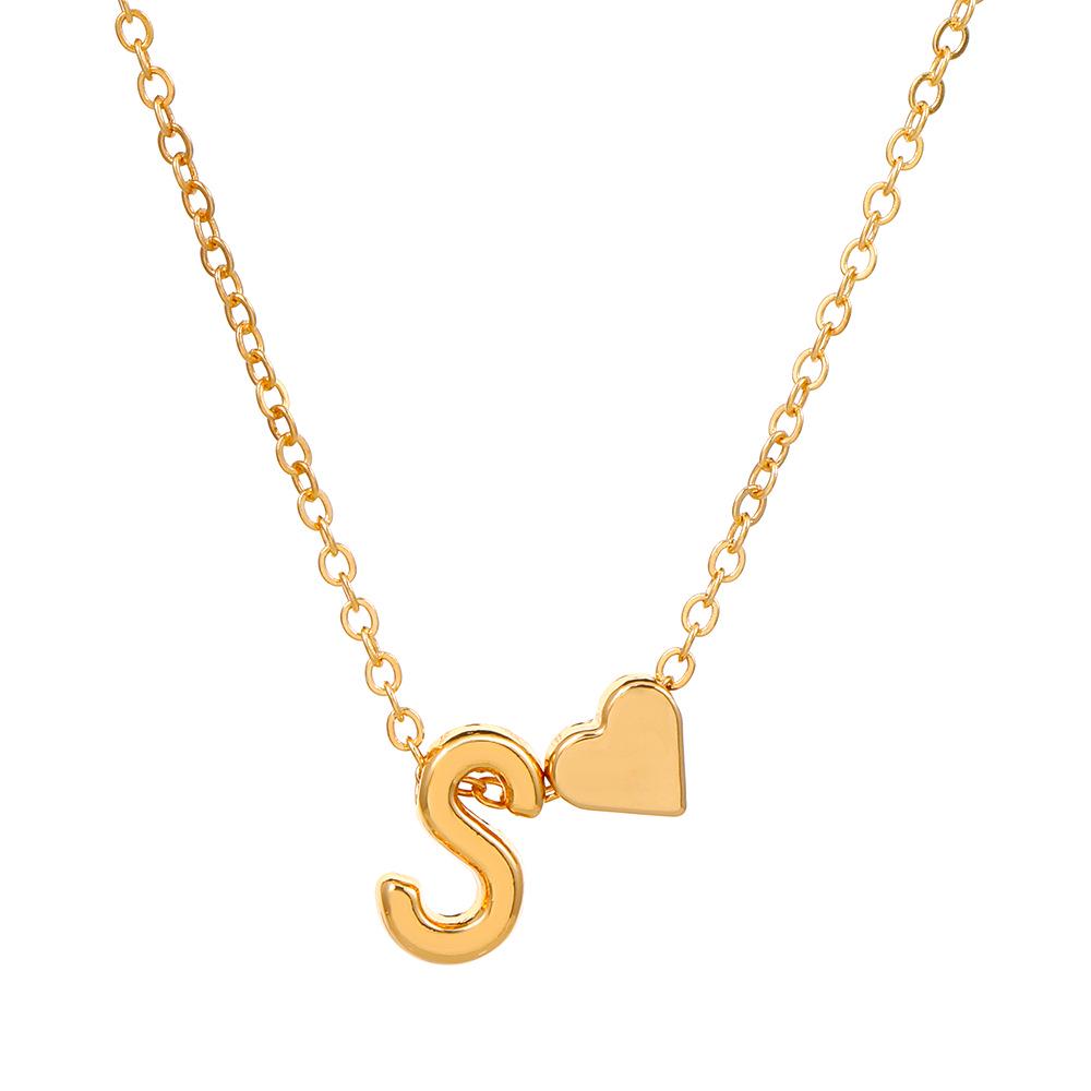 European & American Alphabet Love Heart Pendant Necklace – Versatile Peach Heart Clavicle Chain
