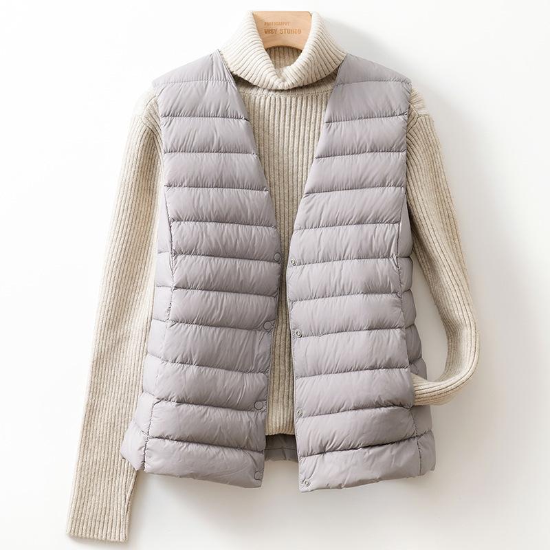 Women's Collarless Down Liner Vest V-Neck Lightweight Down Jacket Autumn and Winter Warm Jacket Waistcoat Round Neck Jacket
