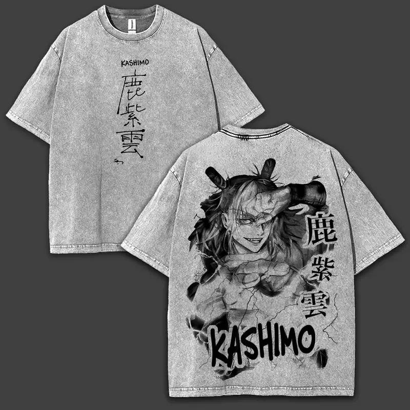 Zenin Maki Print T-shirt Anime Jujutsu Kaisen Tops Men Women Cotton Tshirts Retro Washed T Shirt Harajuku Casual Loose Clothing