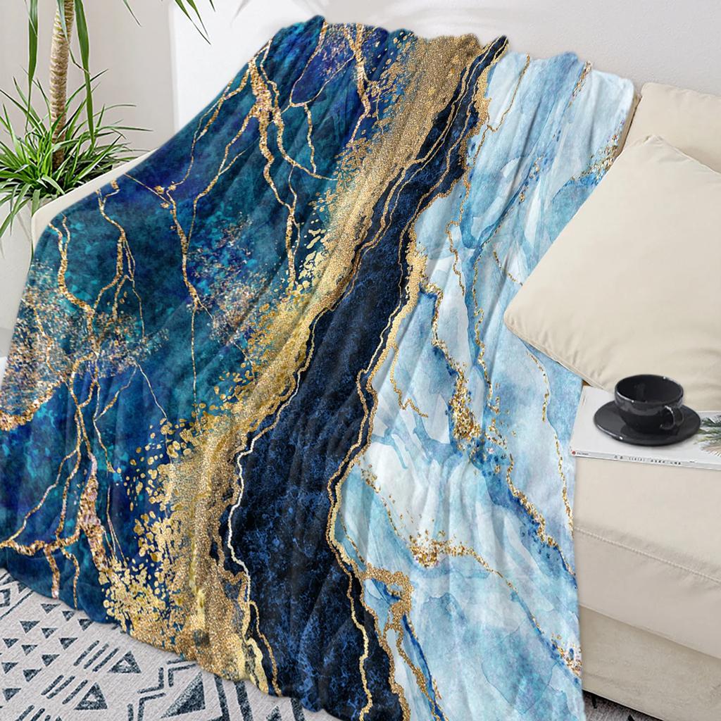 Beautiful Teal Marble Pattern Flannel Blanket Warm Soft Sofa Blanket Winter Sheet Bedspread Camping Travel Blanket