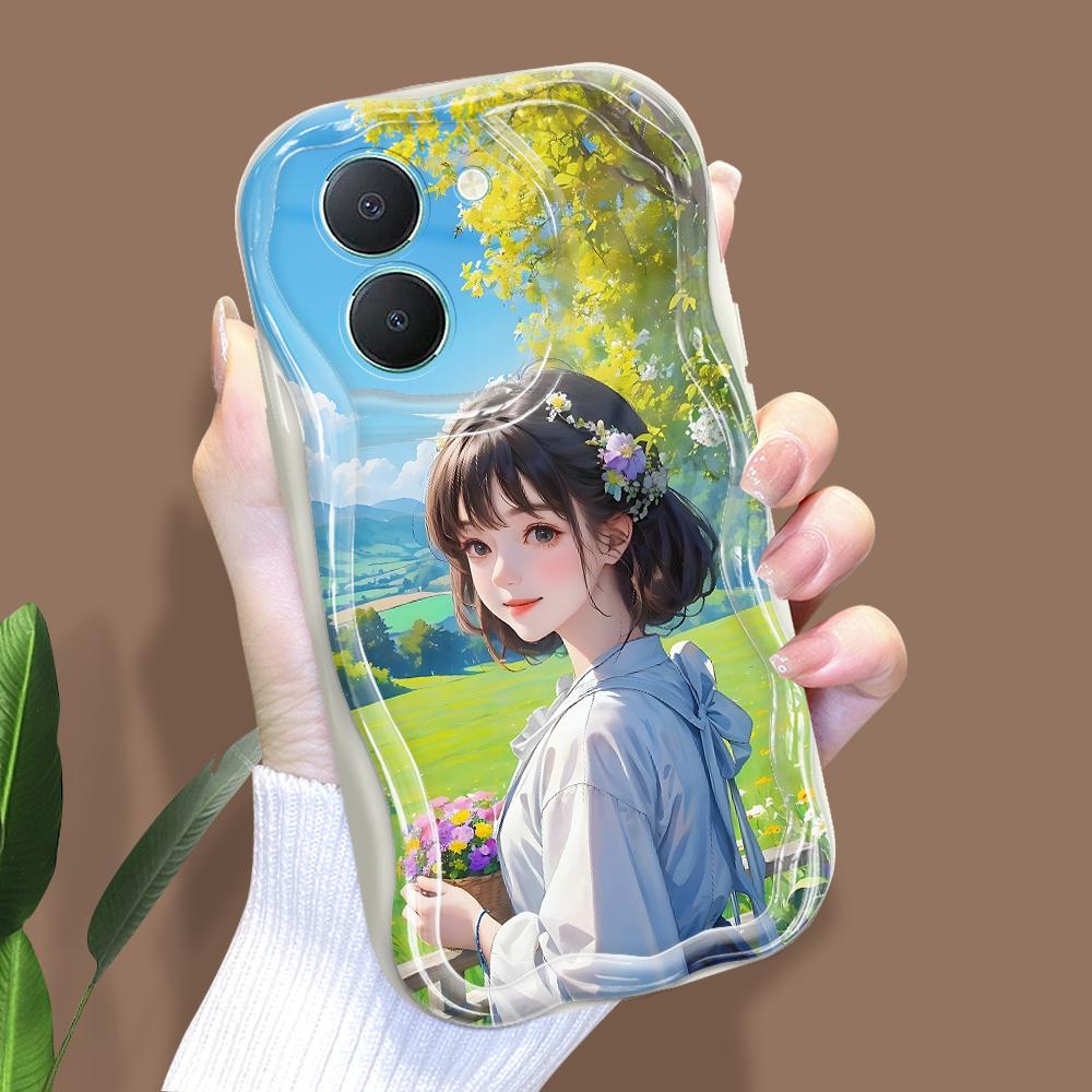 Cute Cartoon Pattern Cream Texture Casing Wavy Edge Soft Silicone Cover Phone Case for Vivo