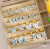 18K Gold Retro Blue and White Porcelain Earrings Colored Oil Drop Enamel Ear Buckles Chinese Style New Chinese Style Earrings