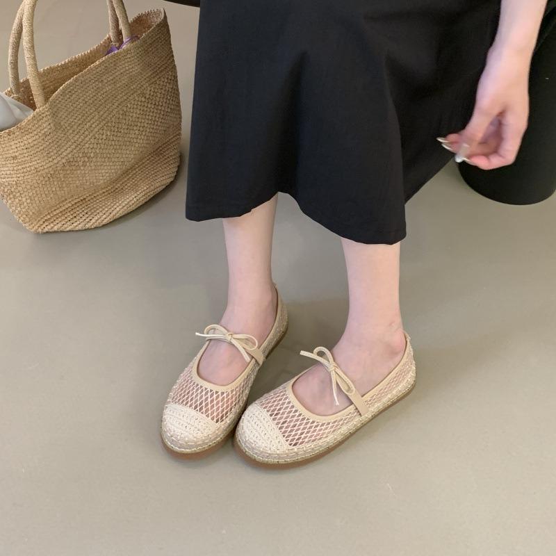 Fashion Fashion Mesh Breathable Flat Sandal Women Comfort Round Toe Shallow Casual Shoe Cute Butterfly-knot Low Heel Pumps Zapatos Mujer