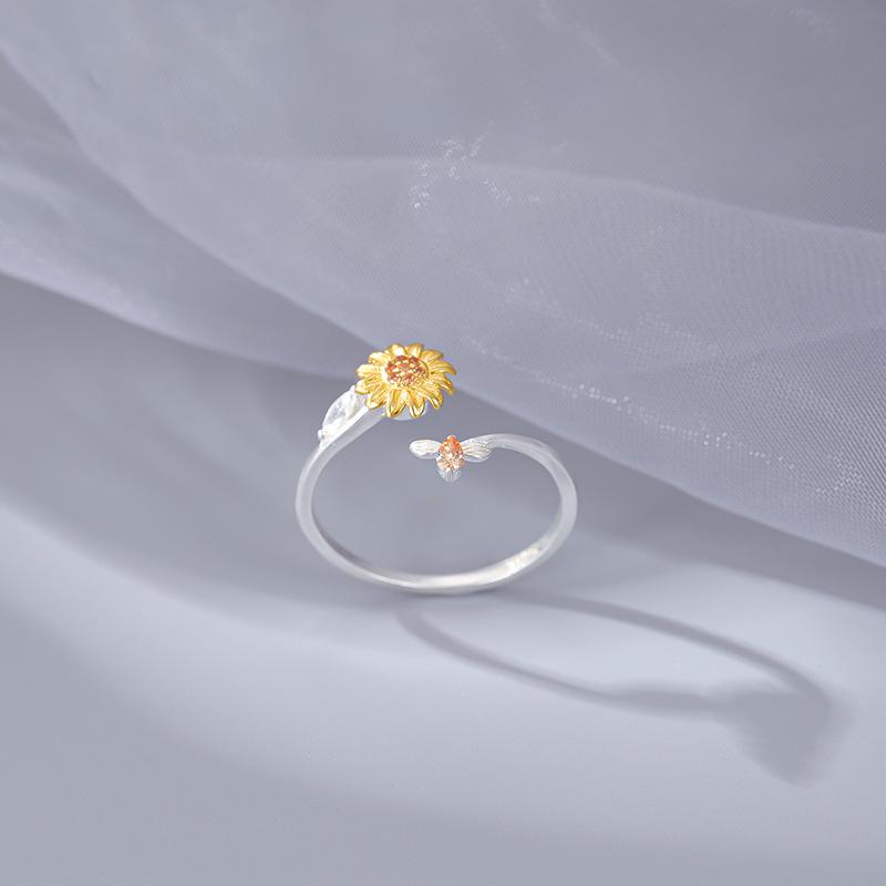 

Кольцо Banyan Tree из серебра 925 пробы с ромашкой и пчелой - Простой дизайн в лесном стиле Adjustable Open Size жёлтый/серебряный