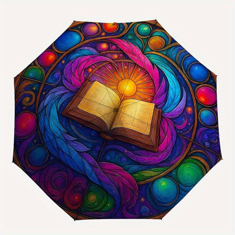 Bunte Mandala Buntglas Niedliche Fensterkunst: Lebendiges Federdesign für Heimdeko-Schirm, Niedlicher Schirm mit niedlichem Design, Tragbarer 3-fach kompakter Schirm