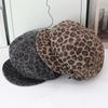 Retro Leopard Print Octagonal Newsboy Hat Female Autumn and Winter Maillard Shows Her Face Little British Forward Hat Versatile Short Brim Hat Tide