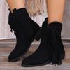Large Size Black Short Boots Women's Fashion Fringed Pointed Explosive Short Boots