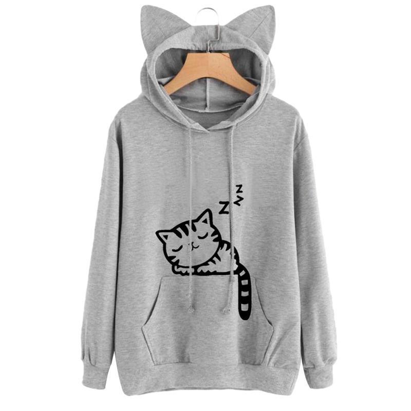 Girls Hoodie Misaky Cat Hoodie with Ears Loose Cartoon Cat Print Hooded Long Sleeve Short Pullover Sweatshirt