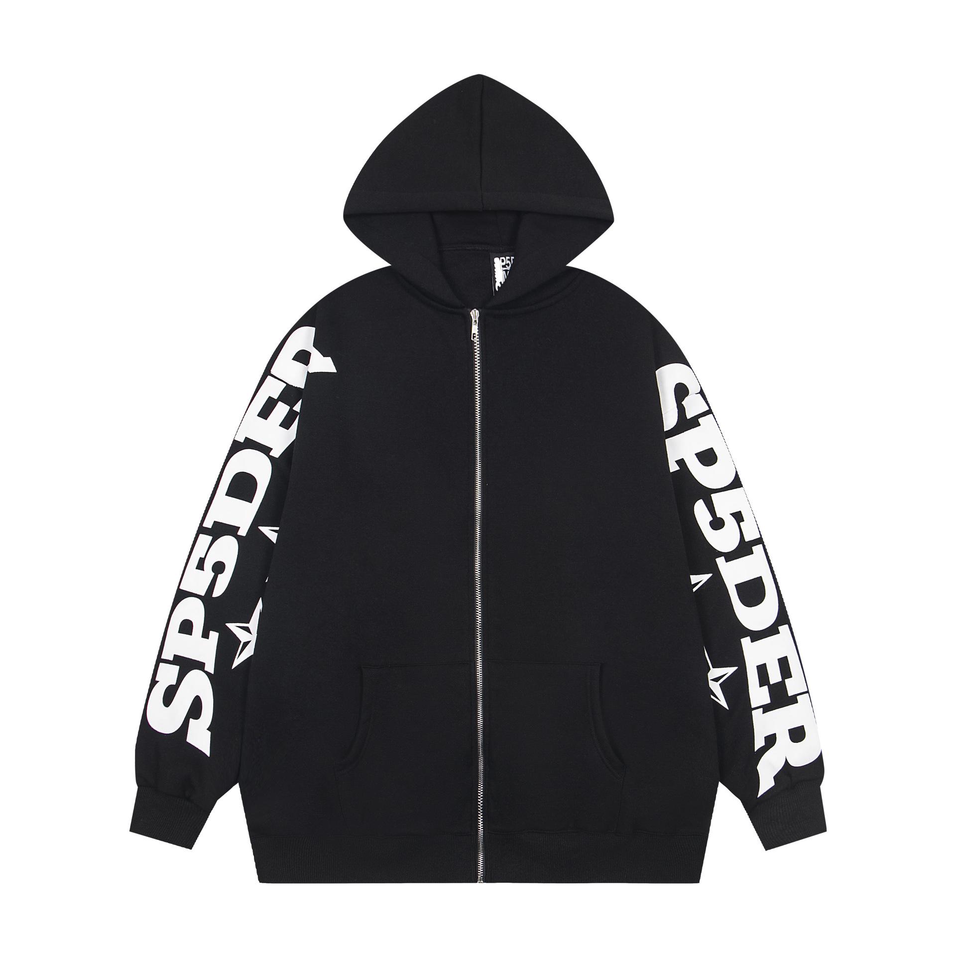 

2025 Autumn/Winter Unisex Spider Web Letter Zipper Hooded Sweatshirt Medium чорний