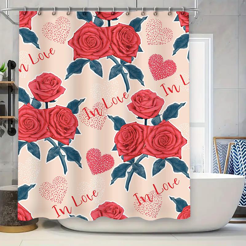 

Red Rose Shower Curtain for Bathroom Decor Love Heart Print Waterproof Fabric 180x240cm Universal Fit Free Shipping (653-97) 90x180cm