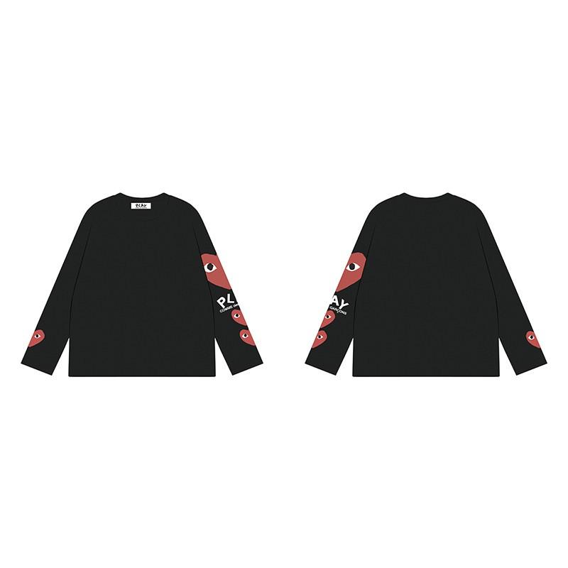 Mens Long Sleeve T-Shirt Japanese Streetwear Comme Des Garcons Style Heart Print Loose Fit Casual Top Teens